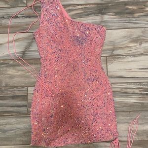 Lucy in the sky pink sparkle one shoulder dress
